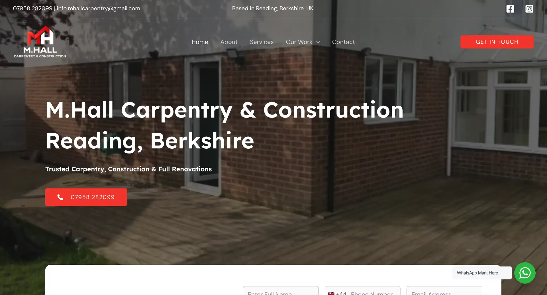 M.Hall Carpentry & Construction website homepage
